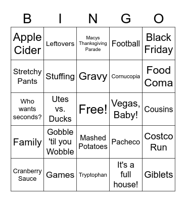 COUSINGO! Bingo Card
