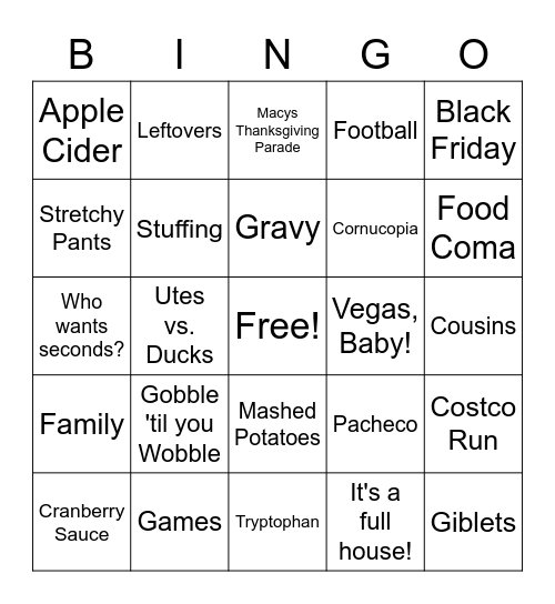 COUSINGO! Bingo Card