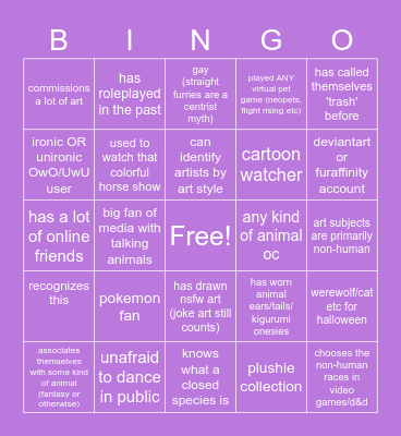 closet furry bingo Card