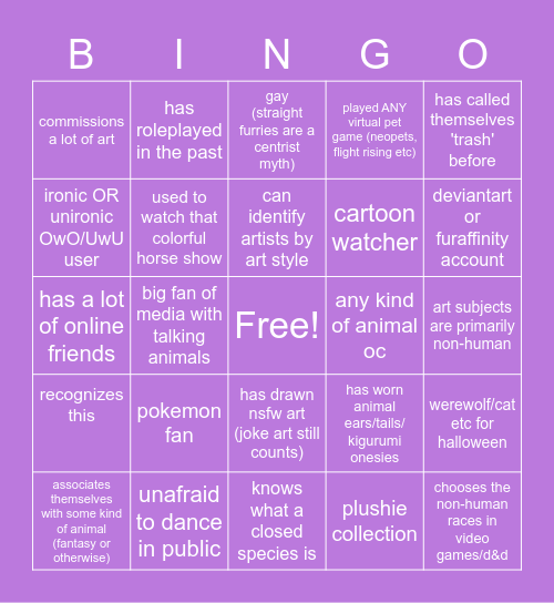 closet furry bingo Card