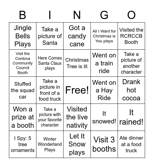 Tree Lighting BINGO Card