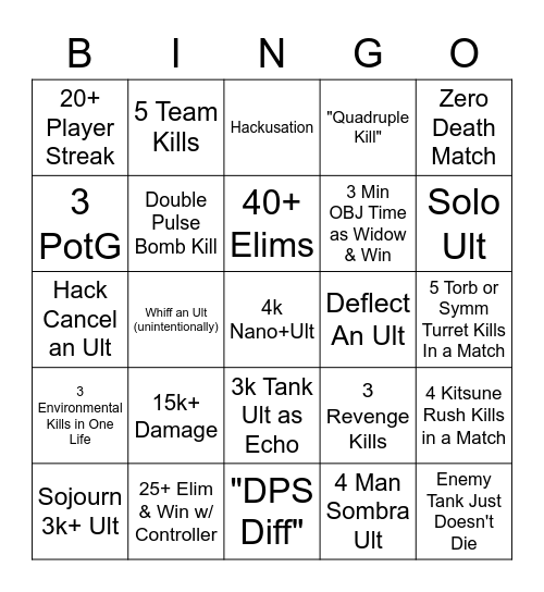 Overwatch 2 DPS Bingo Card