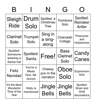 Silver and Gold Concert BINGO Card