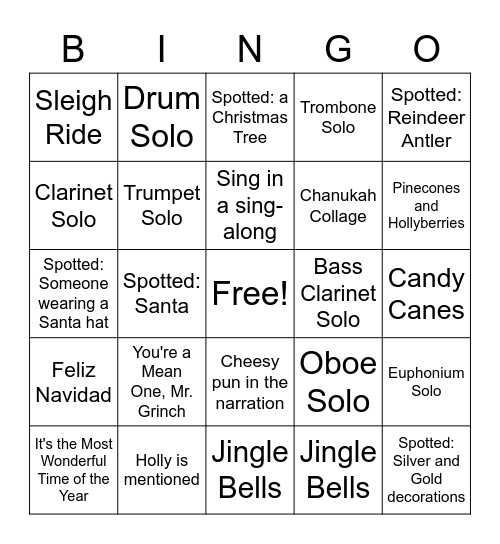 Silver and Gold Concert BINGO Card