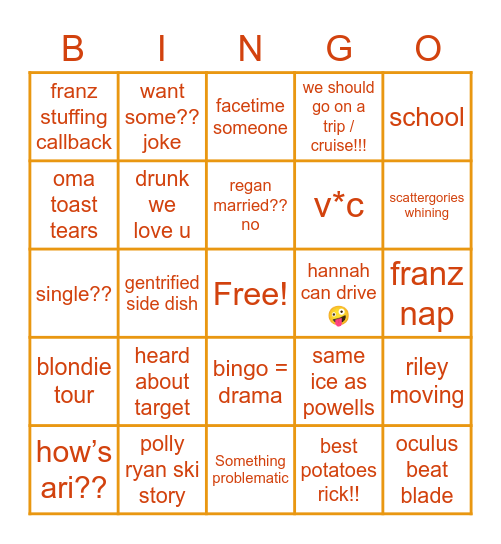 thanksgiving 2022 Bingo Card