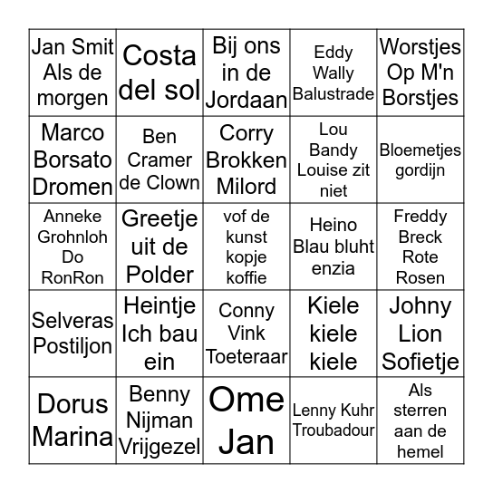 MUZIEKBINGO DE HEIKANT FEEL FOOD Bingo Card