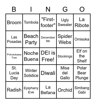Holiday DEI Bingo Card