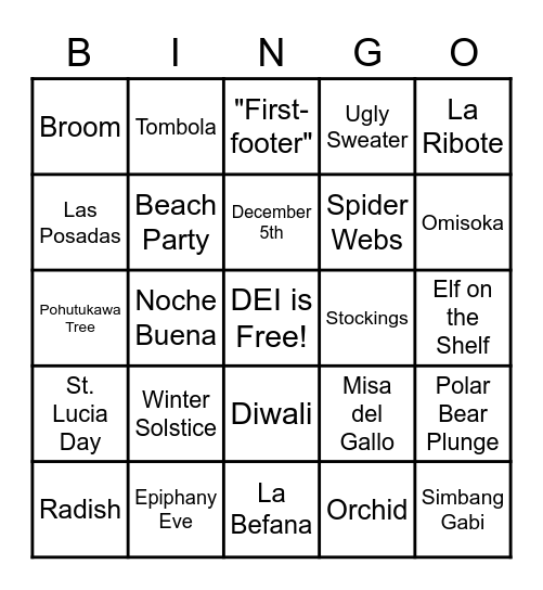 Holiday DEI Bingo Card