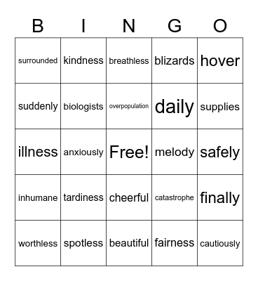 People Helping Animals Bingo Card