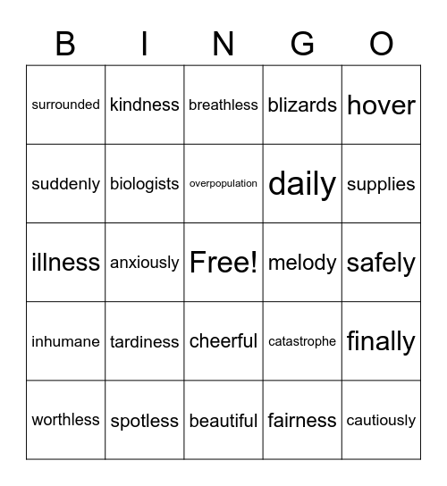 People Helping Animals Bingo Card