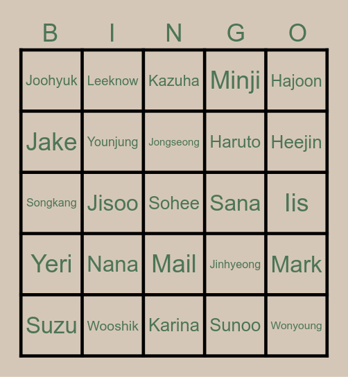 SUNOO Bingo Card