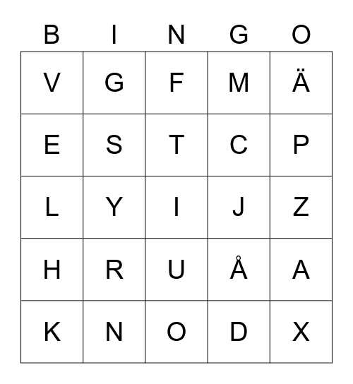 BINGO VERSALER Bingo Card