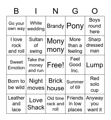 Juke Box Jams Bingo Card