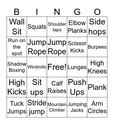 Fitness Bingo Card