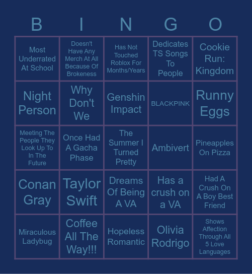 Bingo (Llie's Version) Bingo Card
