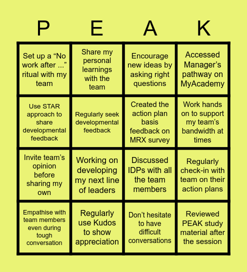 PEAK BINGO Card