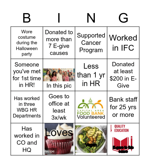 HR Community Connections Campaign FY23 Bingo Card