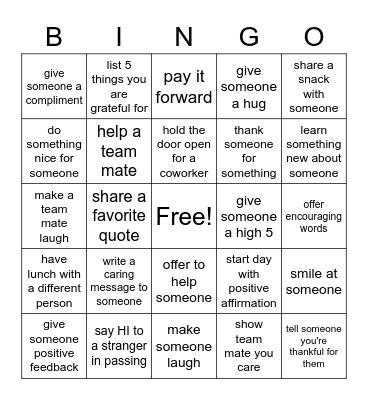Gratitude Bingo Card