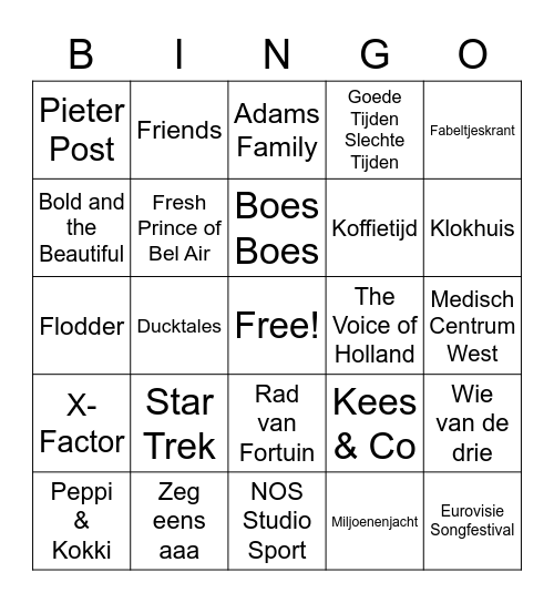 Fokus TV Tunes Bingo Card