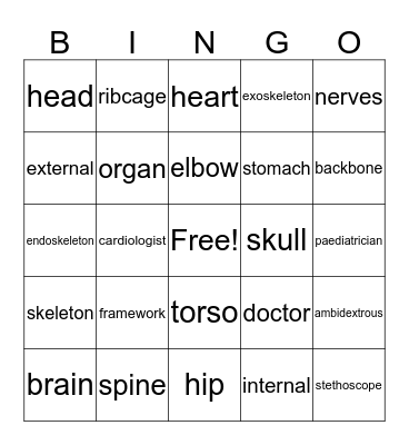 Brain, Heart & Skeleton Bingo Card