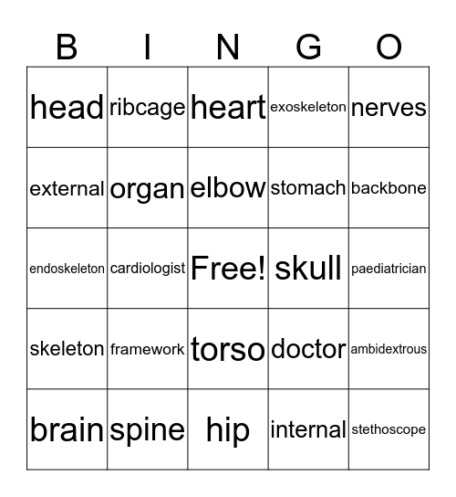 Brain, Heart & Skeleton Bingo Card