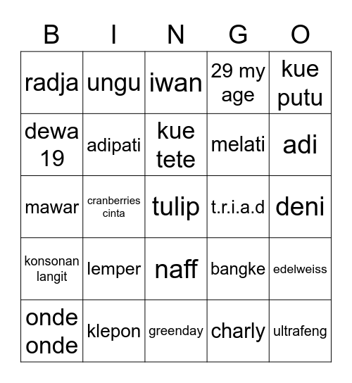 punya nicho Bingo Card