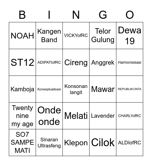 Hahahahihihi Bingo Card