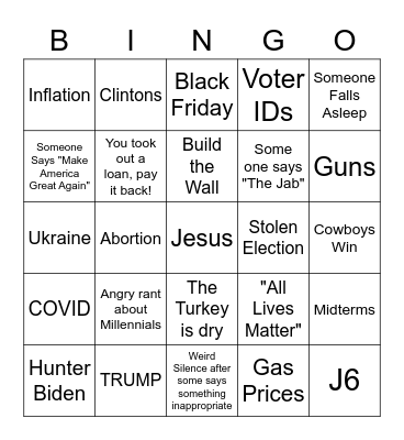 Republican Family Bingo Card