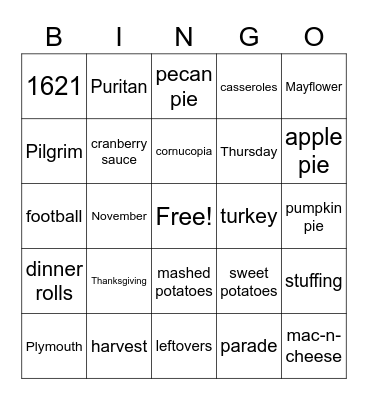 THANKSGIVING Bingo Card