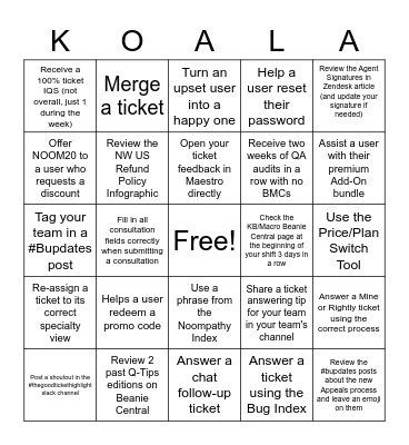 Q4 Holiday Bean-go Bingo Card