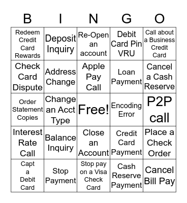 Call Center Bingo Card