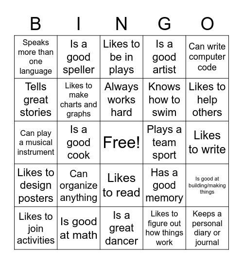 Strengths Bingo Card