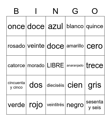 Colores & Números Bingo Card