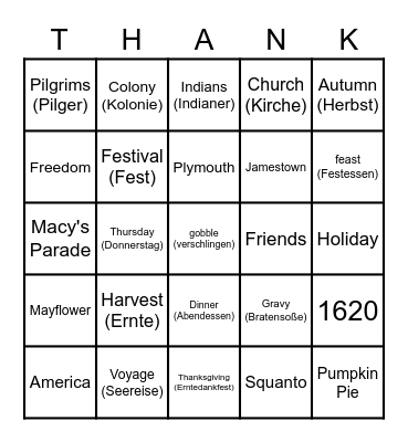 THANKSGIVING Bingo Card