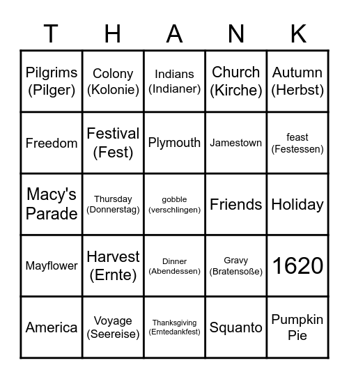 THANKSGIVING Bingo Card