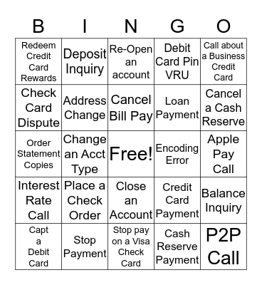 Call Center Bingo Card