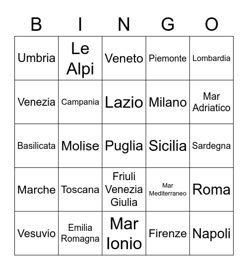 La Geografia d'Italia Bingo Card