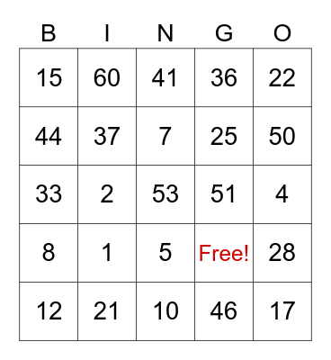 Family Bingo Night! Bingo Card