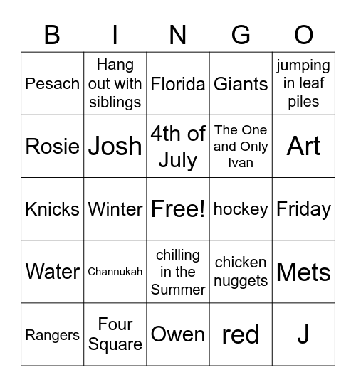 Untitled Bingo Card