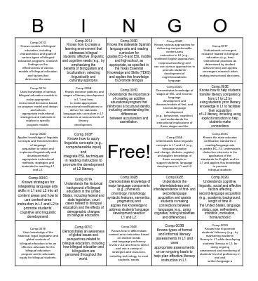 Bilingual Competencies Bingo Card