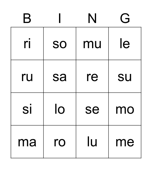 Silben-Bingo Card