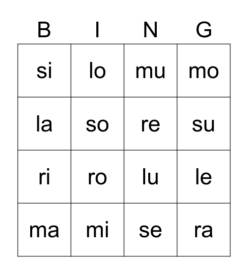 Silben-Bingo Card