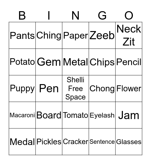 Shelli Bingo Card