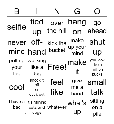 Idioms and Slang Bingo Card