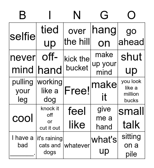 Idioms and Slang Bingo Card