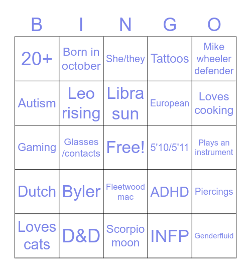 Me bingo Card