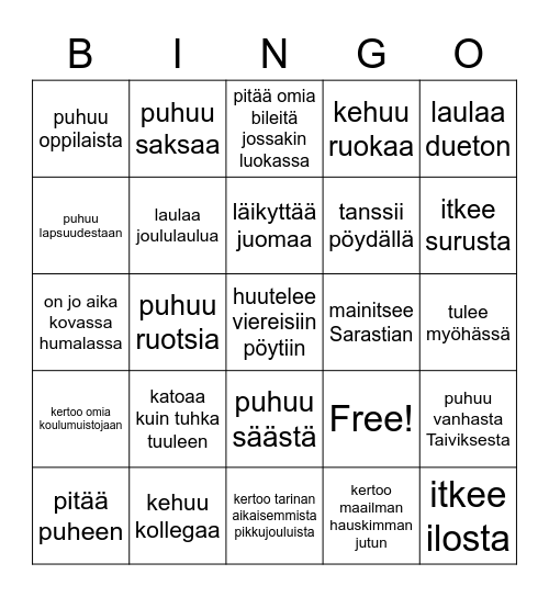 pikkujoulubingo Card