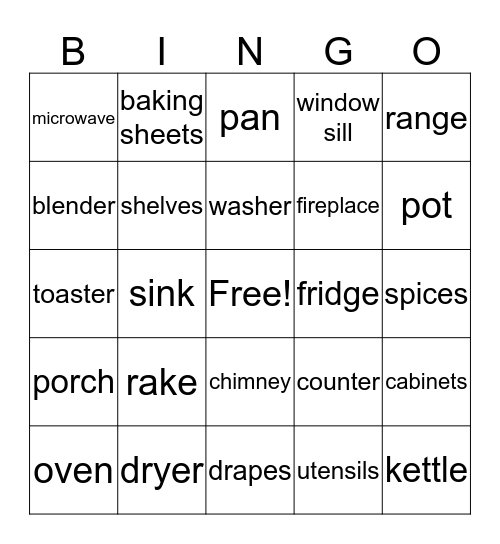 Around the house Bingo Card