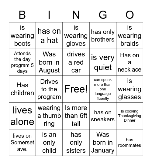 Black Out Bingo/Thanksgiving Event Bingo Card
