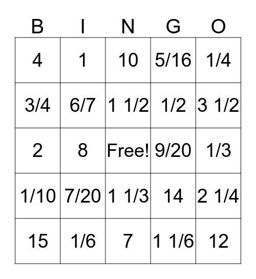 Fraction multiplication and division Bingo Card